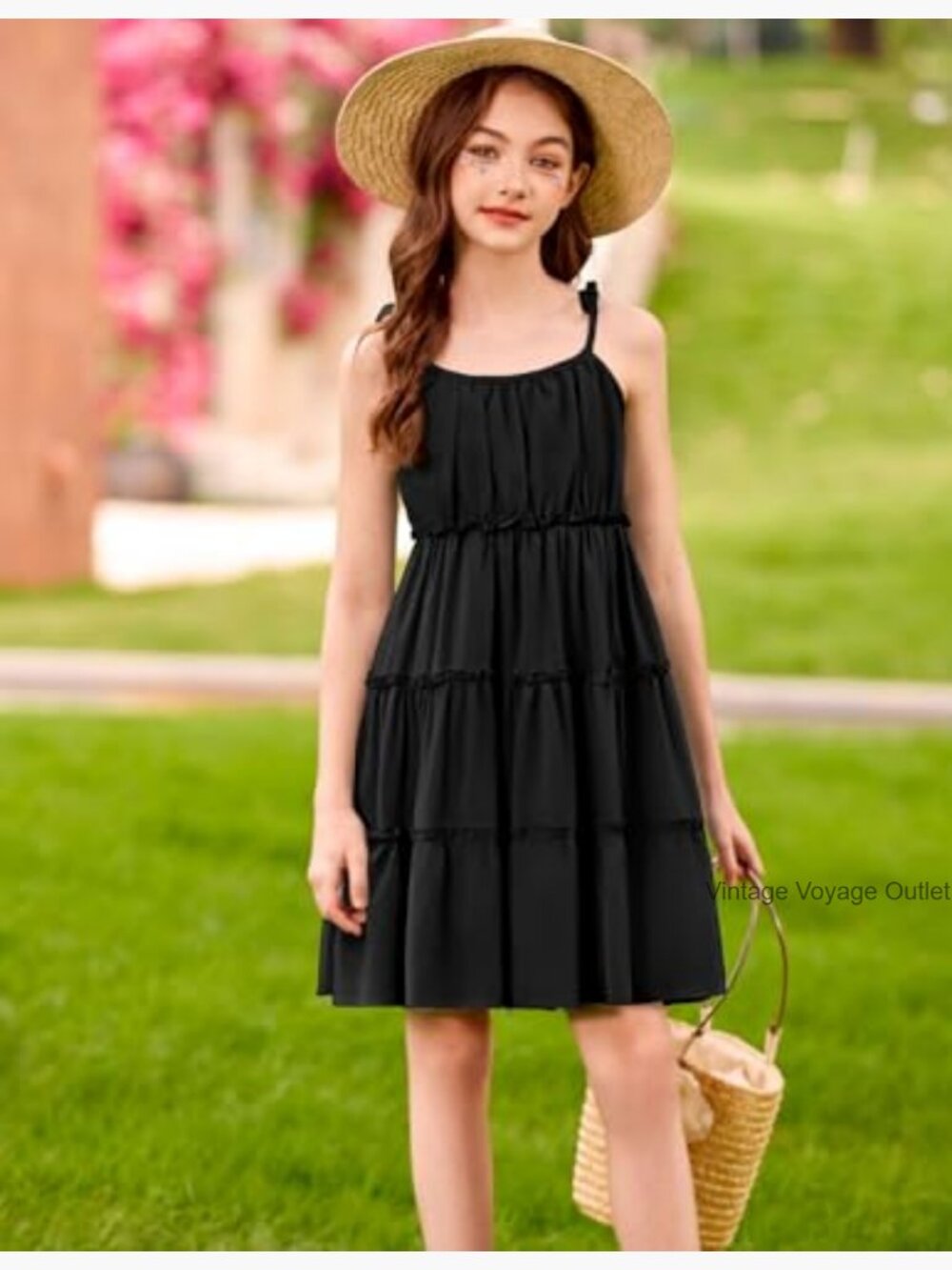 Girls Tiered Ruffle Cami Sundress Midi Summer Dress Spaghetti Strap - Picture 2 of 7